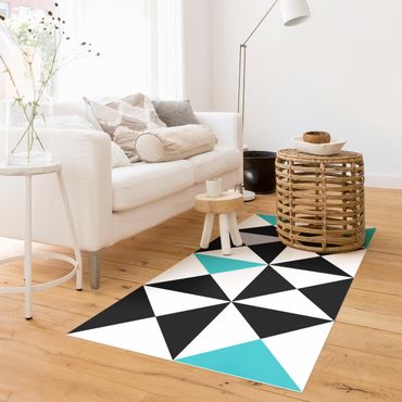 Vinyl Floor Mat - Geometrical Pattern Big Triangles Touch of Turquoise - Portrait Format 1:2