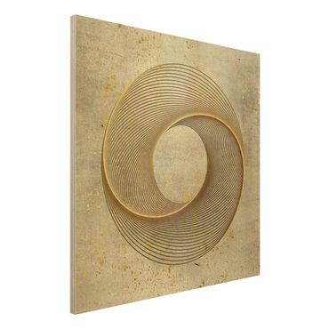 Print on wood - Line Art Circling Spirale Gold