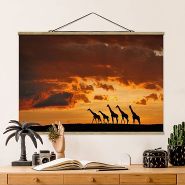 Fabric print with poster hangers - Five Giraffes