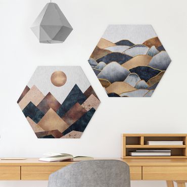 Alu-Dibond hexagon - Geometric & Golden Mountains Watercolour