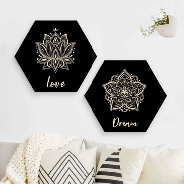 Wooden hexagon - Mandala Dream Love Set Black