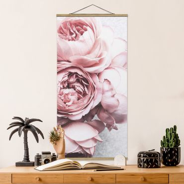 Fabric print with poster hangers - Light Pink Peony Flowers Shabby Pastel