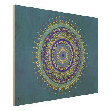 Print on wood - Mandala Blue Gold