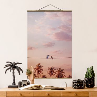 Fabric print with poster hangers - Sunset With Hummingbird