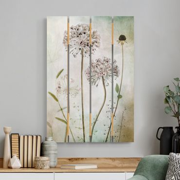 Print on wood - Allium flowers in pastel