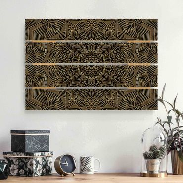 Print on wood - Mandala Star Pattern Gold Black
