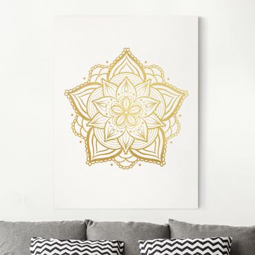 Print on canvas - Mandala Flower Illustration White Gold