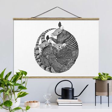 Fabric print with poster hangers - Illustration Armadillos Black And White Pattern