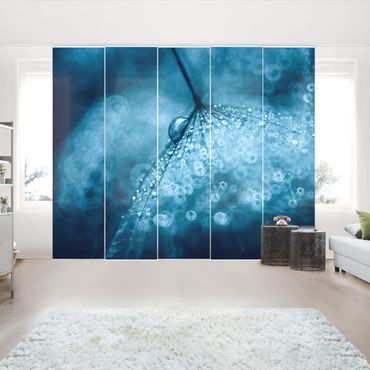 Sliding panel curtains set - Blue Dandelion In The Rain