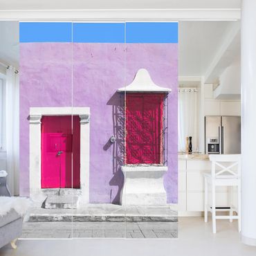 Sliding panel curtains set - Pink Façade Pink Door