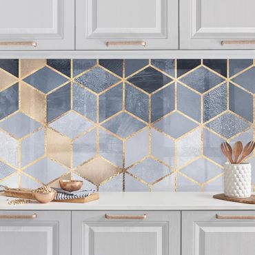 Kitchen wall cladding - Blue White Golden Geometry