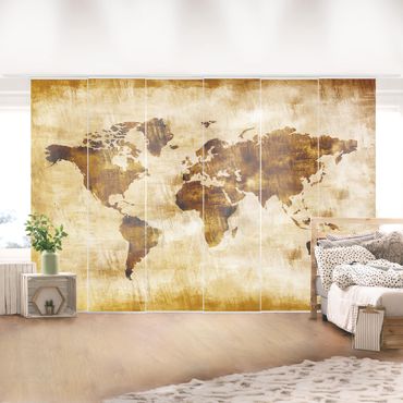 Sliding panel curtains set - Map of the world