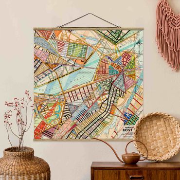 Fabric print with poster hangers - Modern Map Of Boston