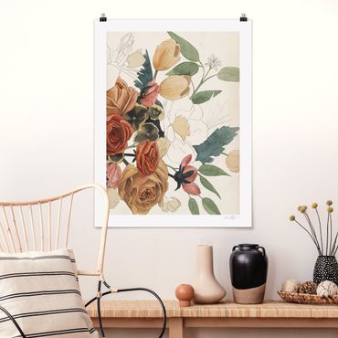 Poster - Drawing Flower Bouquet In Red And Sepia II
