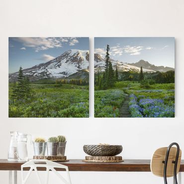 Print on canvas 2 parts - Mountain View Meadow Path