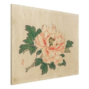 Print on wood - Asian Vintage Drawing Pink Chrysanthemum