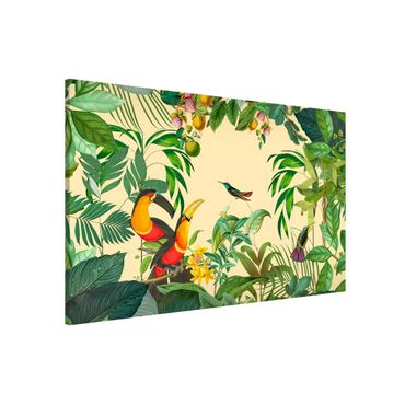 Magnetic memo board - Vintage Collage - Birds In The Jungle