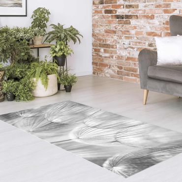 Vinyl Floor Mat - Dandelion Macro Shot In Black And White - Landscape Format 2:1