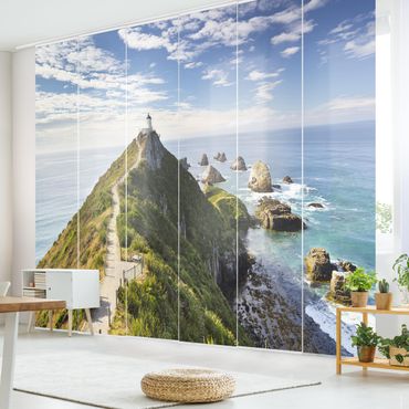 Sliding panel curtains set - Nugget Point Lighthouse And Sea New Zealand