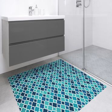 Vinyl Floor Mat - Oriental Patterns With Turquoise Ornaments - Square Format 1:1