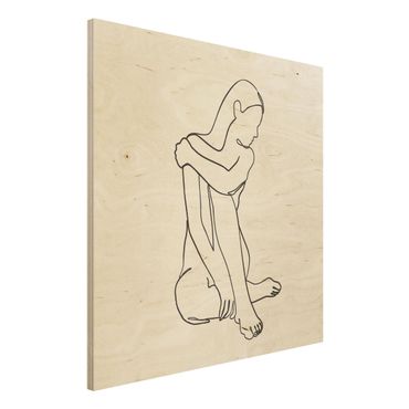 Print on wood - Line Art Woman Nude Black And White