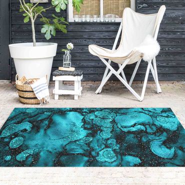 Vinyl Floor Mat - Turquoise Drop With Glitter - Landscape Format 2:1