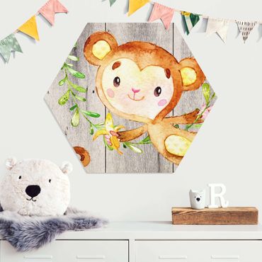 Hexagon Picture Forex - Watercolor Monkey On Wood