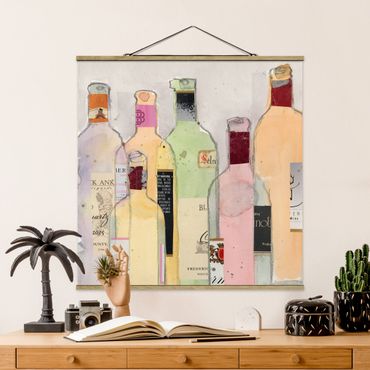 Fabric print with poster hangers - Wine Bottles In Watercolour I