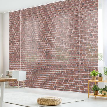 Sliding panel curtains set - Brick Wall Wallpaper Red