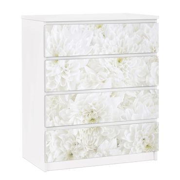 Adhesive film for furniture IKEA - Malm chest of 4x drawers - Dahlias Sea Of Flowers White