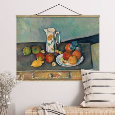 Fabric print with poster hangers - Paul Cézanne - Still Life With Milk Jug And Fruit
