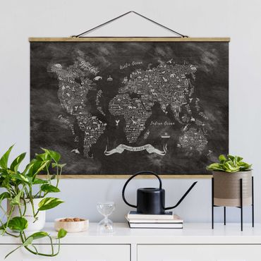 Fabric print with poster hangers - Chalk Typography World Map