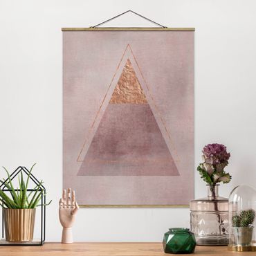 Fabric print with poster hangers - Geometry In Pink And Gold II