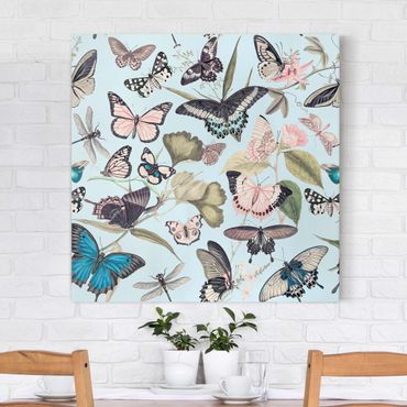 Print on canvas - Vintage Collage - Butterflies And Dragonflies