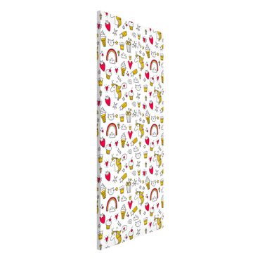 Magnetic memo board - Unicorns And Sweets In Yellow And Red