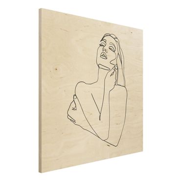 Print on wood - Line Art Woman Torso Black And White