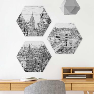 Alu-Dibond hexagon - City Studies - New York - London - Rome