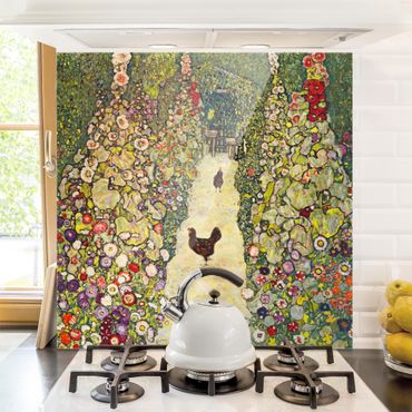 Glass Splashback - Gustav Klimt - Garden Way With Chickens - Square 1:1