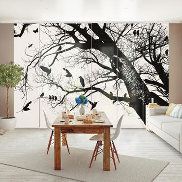 Sliding panel curtains set - Vintage Tree in the Sky