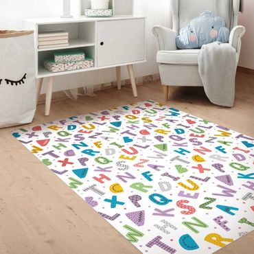 Vinyl Floor Mat - Alphabet With Hearts And Dots In Colourful - Portrait Format 2:3