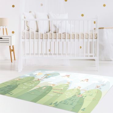 Vinyl Floor Mat - Forest With Houses And Animals - Landscape Format 3:2