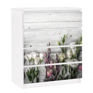 Adhesive film for furniture IKEA - Malm chest of 4x drawers - Tulip Rose Shabby Wood Look