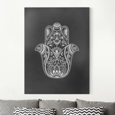Print on canvas - Hamsa Hand Illustration White Black