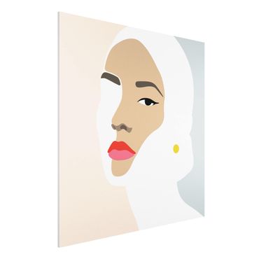 Print on forex - Line Art Portrait Woman Pastel Grey