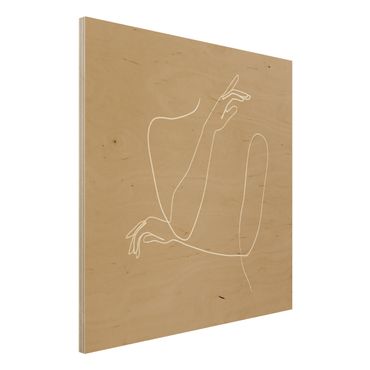 Print on wood - Line Art Hands Woman Beige