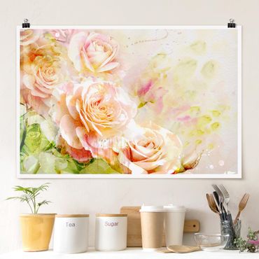 Poster - Watercolour Rose Composition