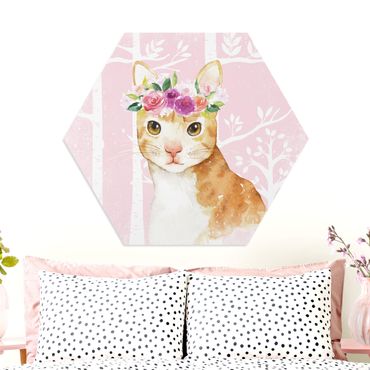 Hexagon Picture Forex - Watercolor Cat Pink