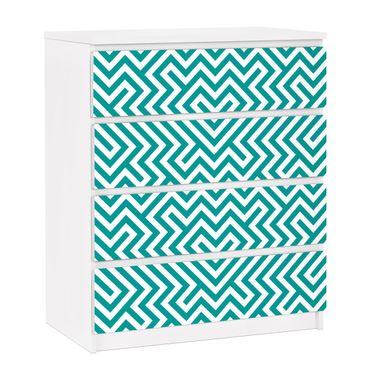 Adhesive film for furniture IKEA - Malm chest of 4x drawers - Geometric Design Mint