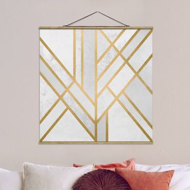 Fabric print with poster hangers - Art Deco Geometry White Gold