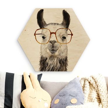 Wooden hexagon - Hip Lama With Glasses IV